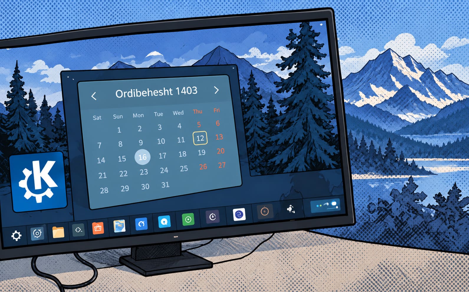 Jalali Calendar Widget running on a KDE Plasma desktop